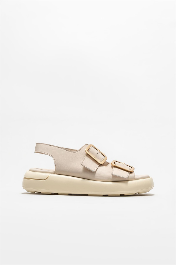 Bej deri kadın sandalet - Elle Shoes