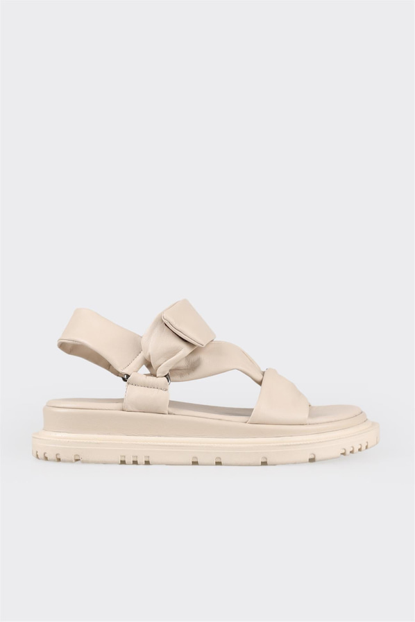 Bej deri kadın sandalet - Elle Shoes