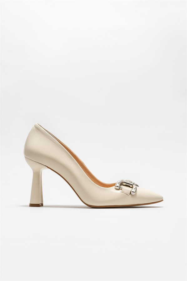 Bej deri kadın stiletto - Elle Shoes