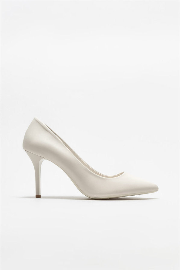 Bej deri sivri burunlu topuklu kadın stiletto, klasik stil için - Elle Shoes