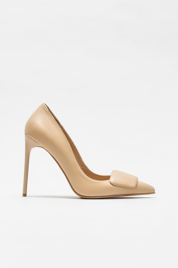 Bej deri kadın stiletto - Elle Shoes