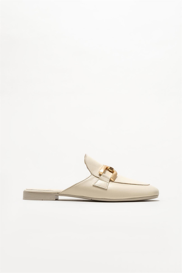 Bej deri kadın düz terlik - Elle Shoes