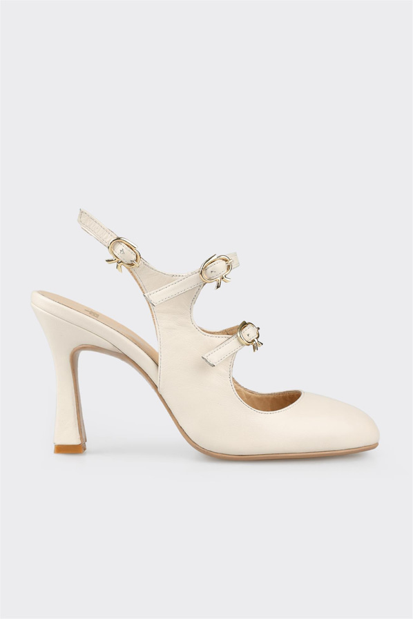 Bej deri topuklu kadın ayakkabı - Elle Shoes
