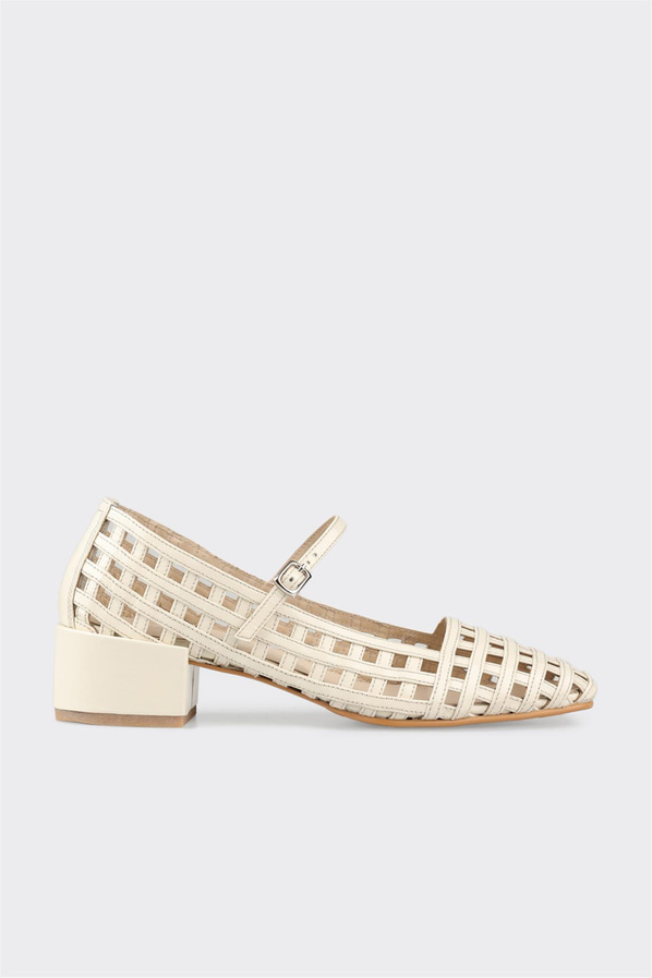 Bej deri topuklu kadın ayakkabı - Elle Shoes