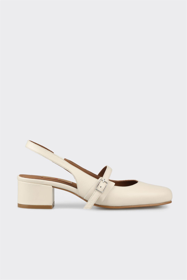 Bej deri topuklu kadın ayakkabı - Elle Shoes