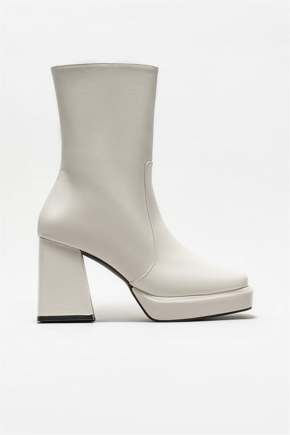 Bej deri topuklu kadın bot - Elle Shoes