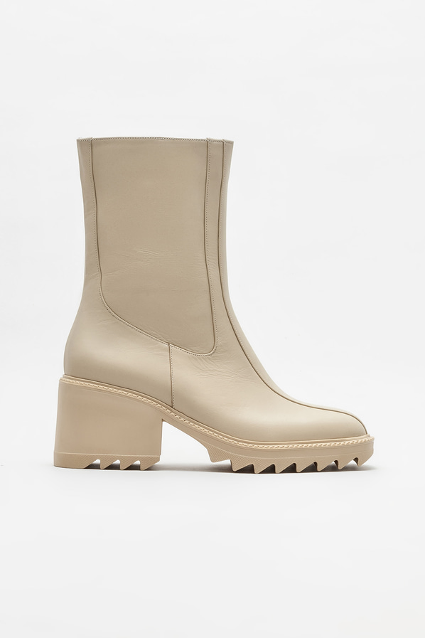 Bej deri topuklu kadın chelsea bot - Elle Shoes