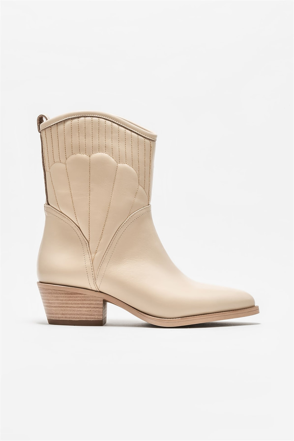Bej deri topuklu kadın bot - Elle Shoes