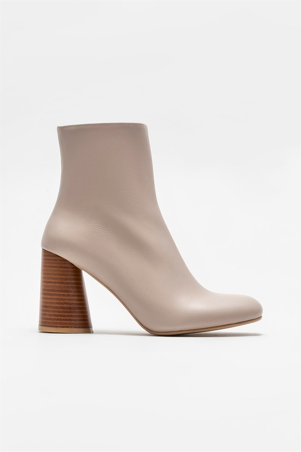 Bej deri topuklu kadın bot - Elle Shoes