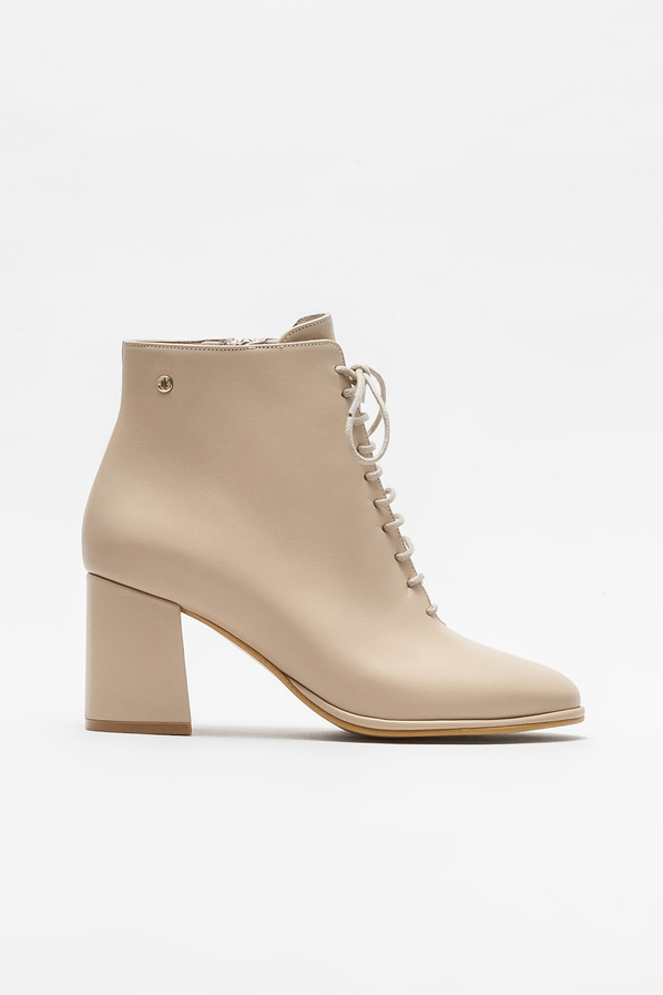 Bej deri topuklu kadın bot - Elle Shoes