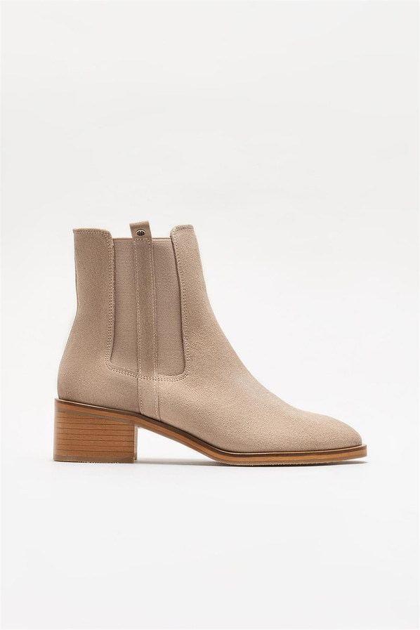 Bej deri topuklu kadın bot - Elle Shoes