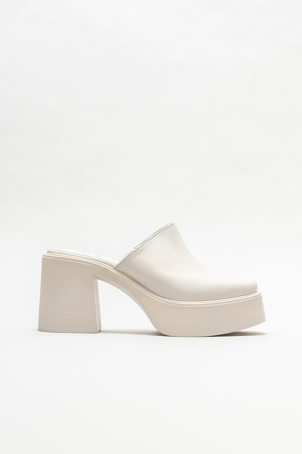 Bej deri topuklu kadın terlik - Elle Shoes