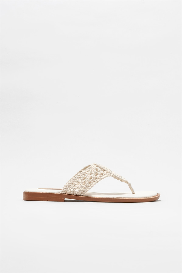 Bej kadın düz terlik - Elle Shoes
