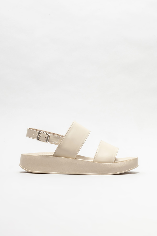 Bej dolgu topuklu kadın sandalet - Elle Shoes