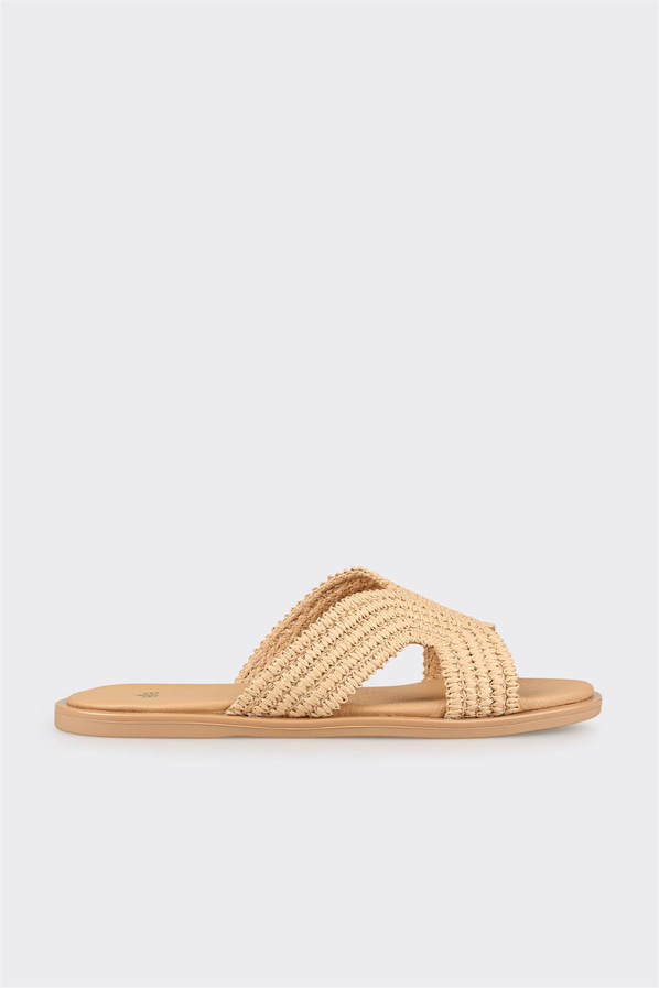 Bej kadın düz terlik - Elle Shoes