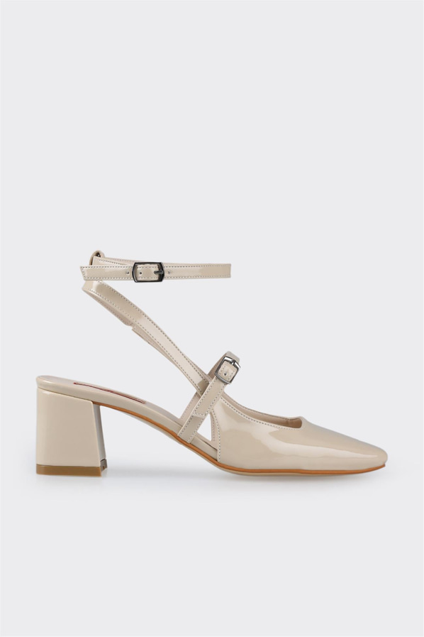 Bej topuklu kadın ayakkabı - Elle Shoes
