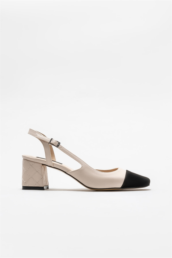 Bej topuklu kadın ayakkabı - Elle Shoes