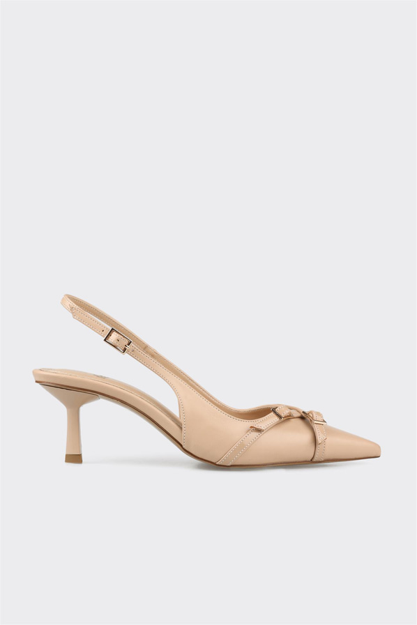 Bej ince topuklu kadın ayakkabı - Elle Shoes