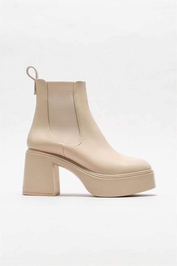 Bej topuklu kadın bot - Elle Shoes