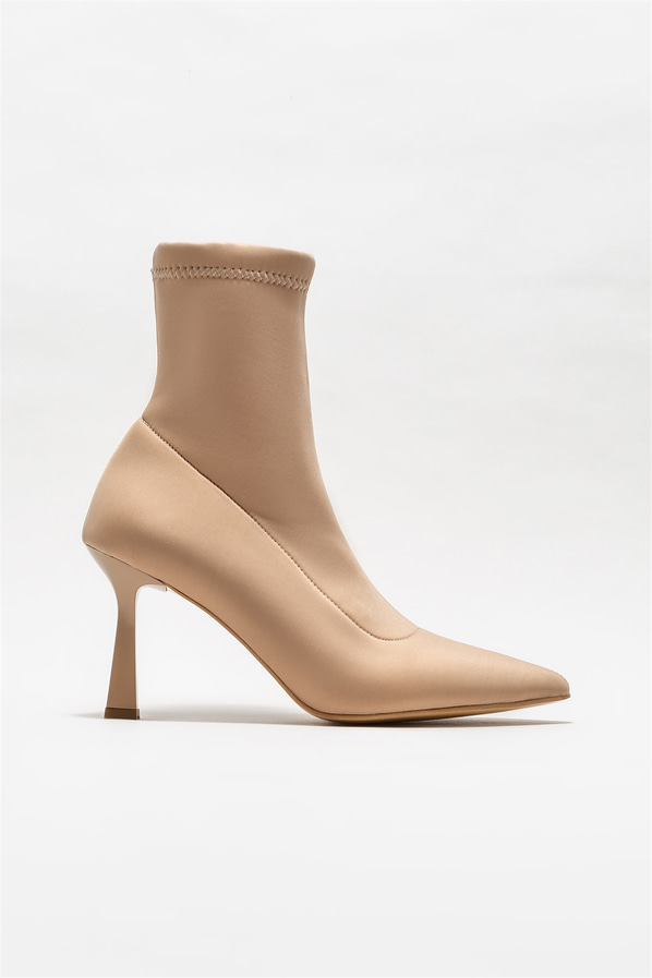 Bej topuklu kadın bot - Elle Shoes