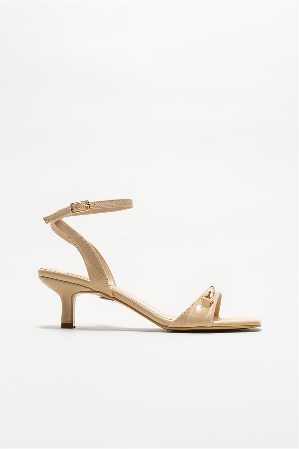 Bej topuklu kadın sandalet - Elle Shoes