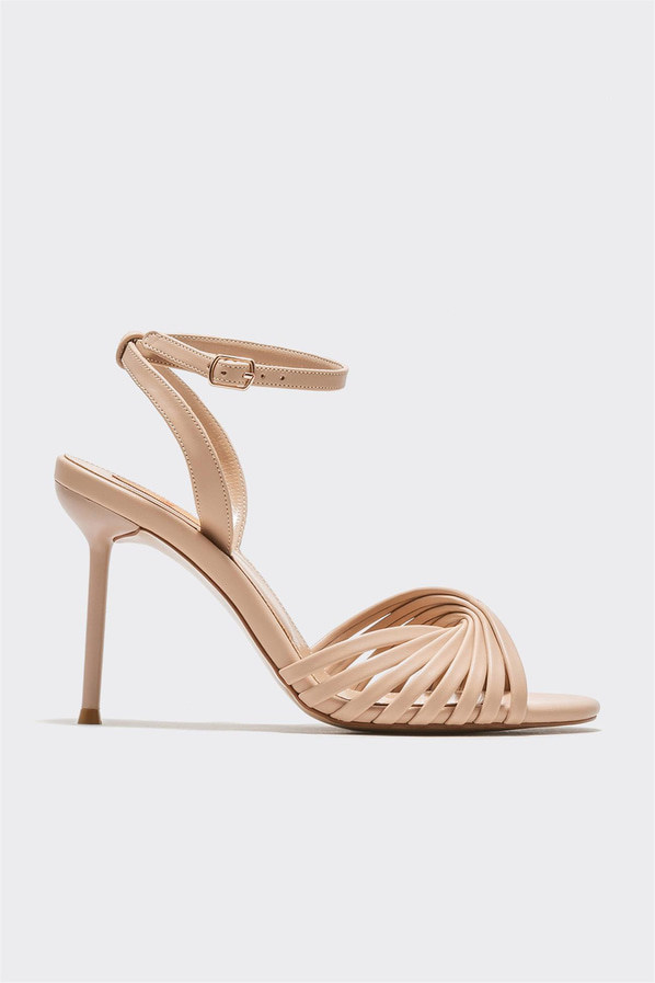 Bej topuklu kadın sandalet - Elle Shoes