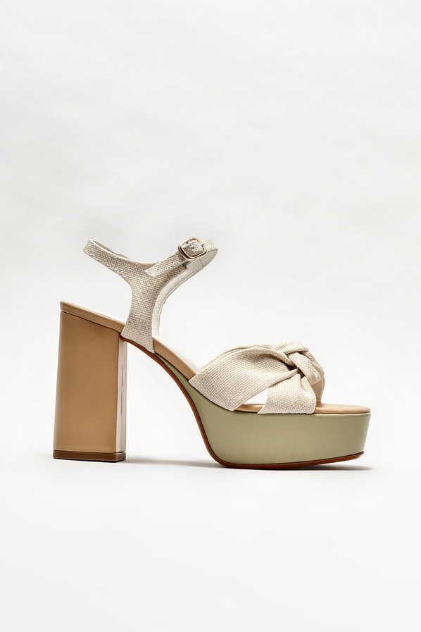 Bej topuklu kadın sandalet - Elle Shoes