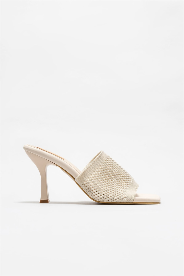 Bej topuklu kadın terlik - Elle Shoes