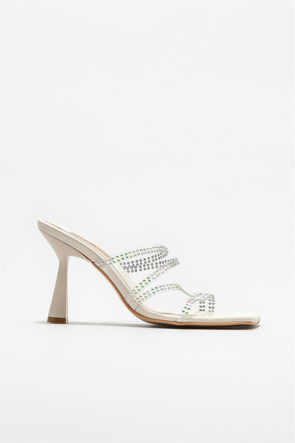 Bej topuklu kadın terlik - Elle Shoes
