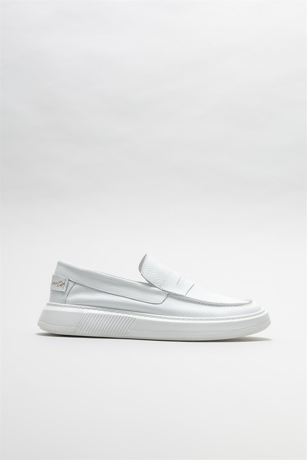 Beyaz deri erkek loafer, günlük kullanım için - Elle Shoes