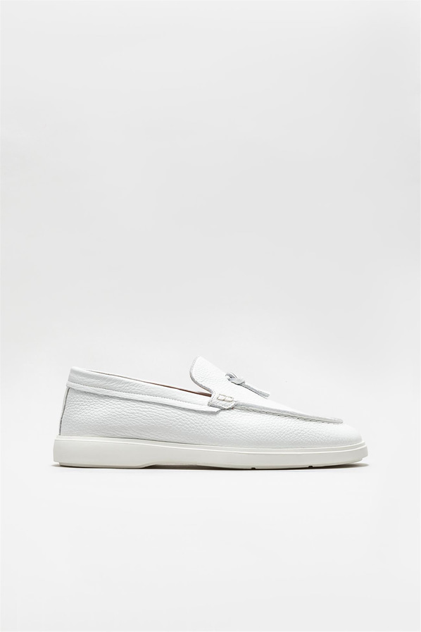 Beyaz deri erkek loafer - Elle Shoes
