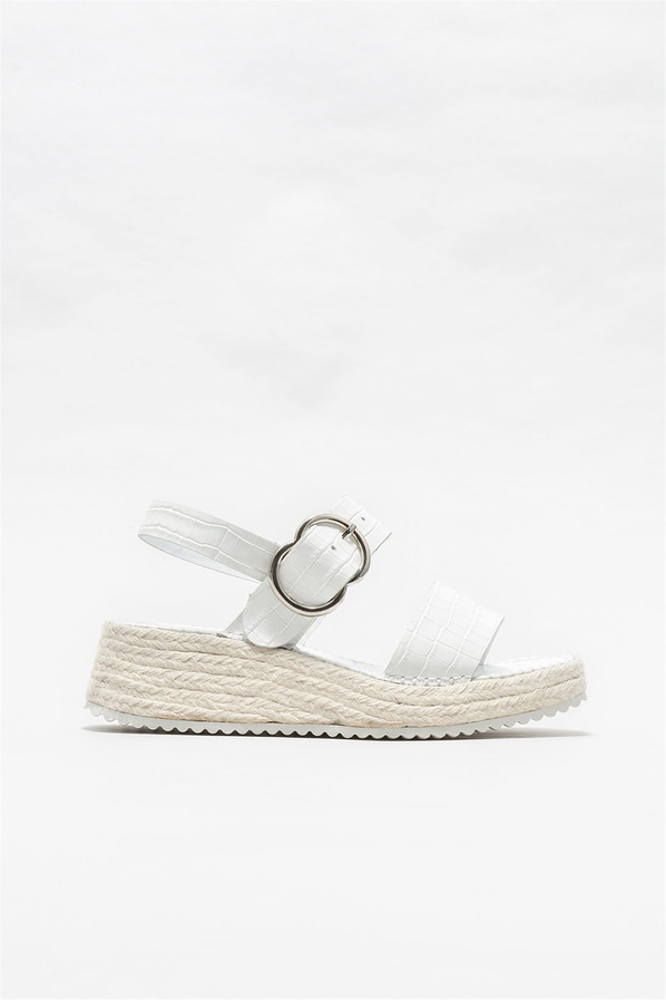 Beyaz deri dolgu topuklu kadın sandalet - Elle Shoes