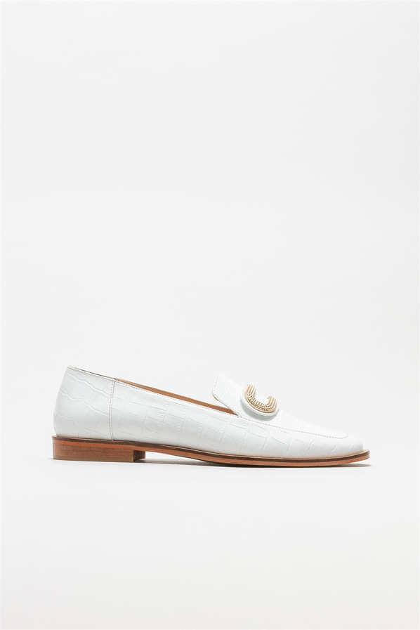 Beyaz deri kadın loafer - Elle Shoes