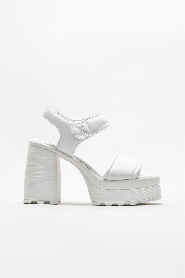 Beyaz deri topuklu kadın sandalet - Elle Shoes