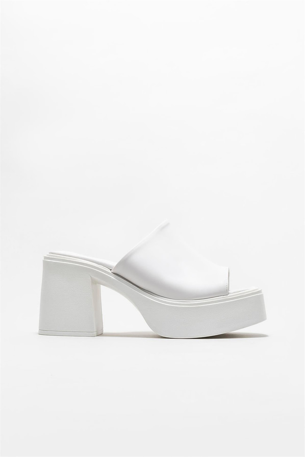 Beyaz topuklu kadın terlik - Elle Shoes