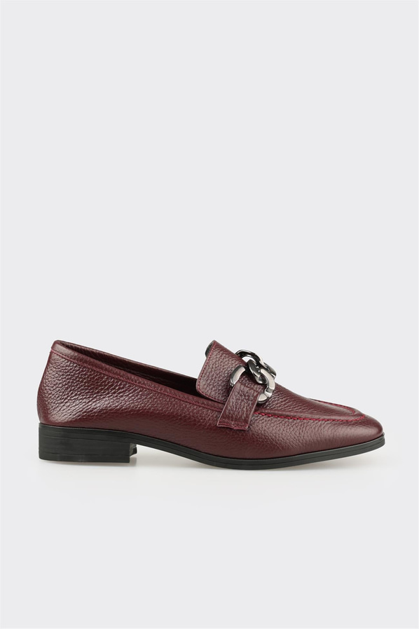 Bordo deri yumuşak dokulu kadın loafer, rahat kullanım için - Elle Shoes