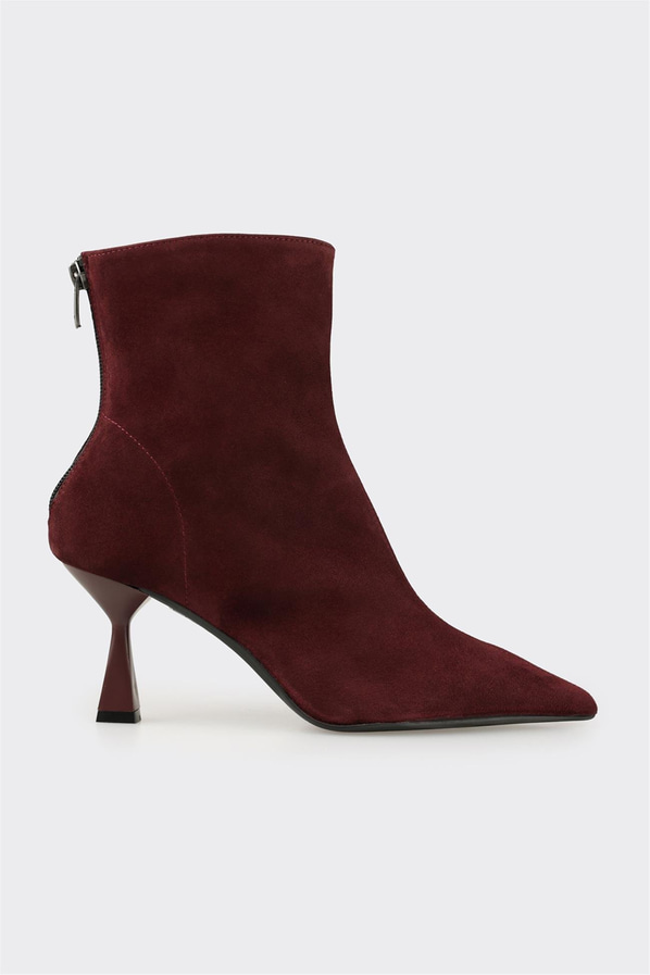 Bordo Deri Kadın Klasik Bot