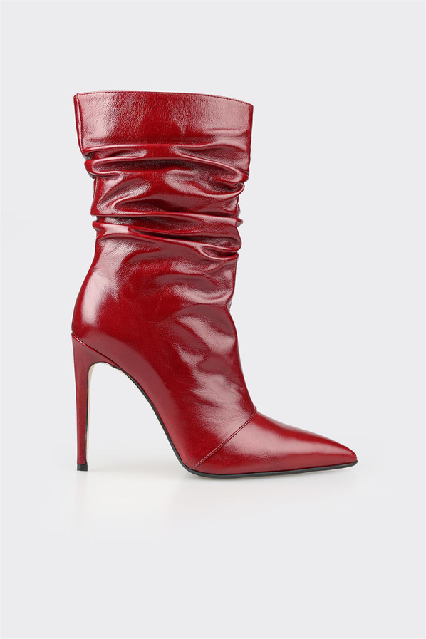 Bordo deri kadın bot, klasik stil için - Elle Shoes