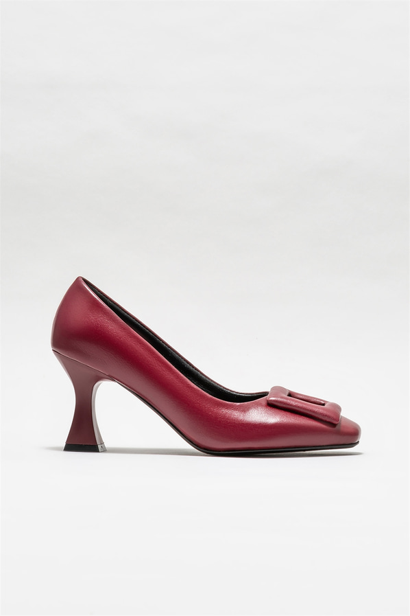 Bordo deri topuklu kadın ayakkabı - Elle Shoes