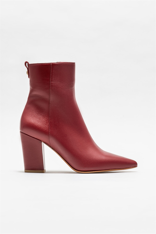 Bordo deri topuklu kadın bot - Elle Shoes