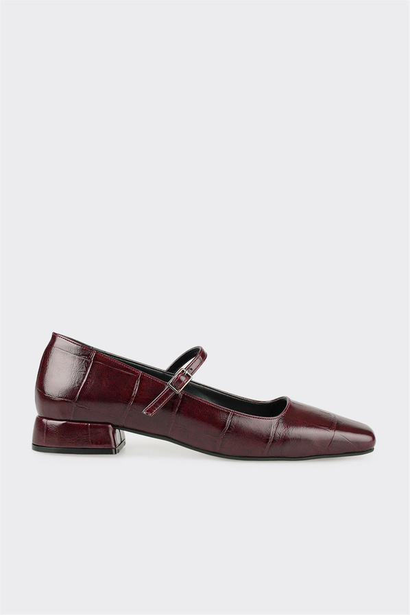 Bordo kalın topuklu kadın ayakkabı, ofis stili için - Elle Shoes