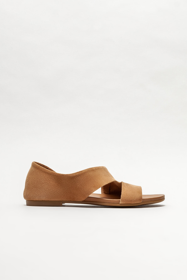 Camel deri düz kadın ayakkabı - Elle Shoes
