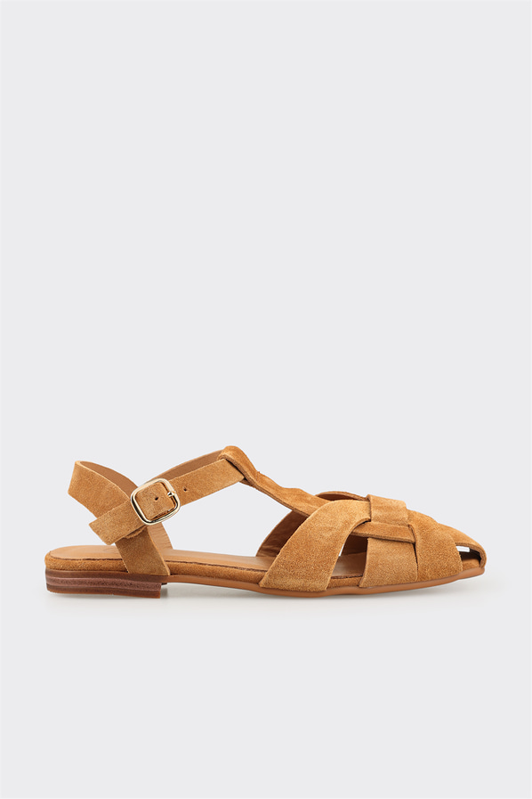 Camel deri kadın günlük ayakkabı, günlük kullanım için - Elle Shoes