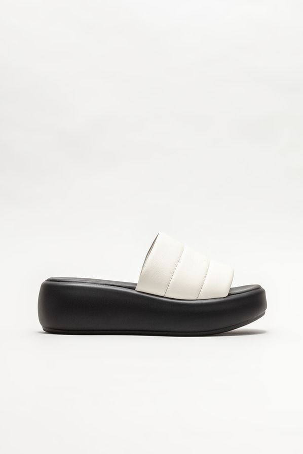 Ekru deri dolgu topuklu kadın terlik - Elle Shoes