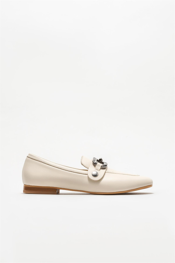 Ekru deri kadın loafer - Elle Shoes