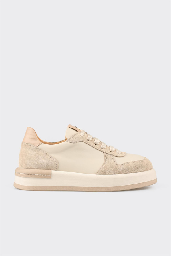 Ekru deri kadın sneaker - Elle Shoes