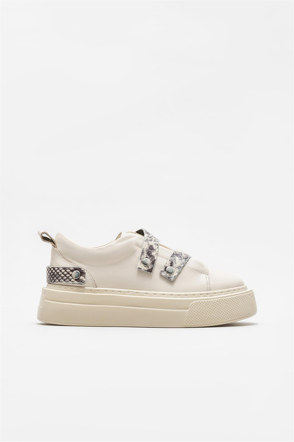 Ekru deri kadın sneaker - Elle Shoes