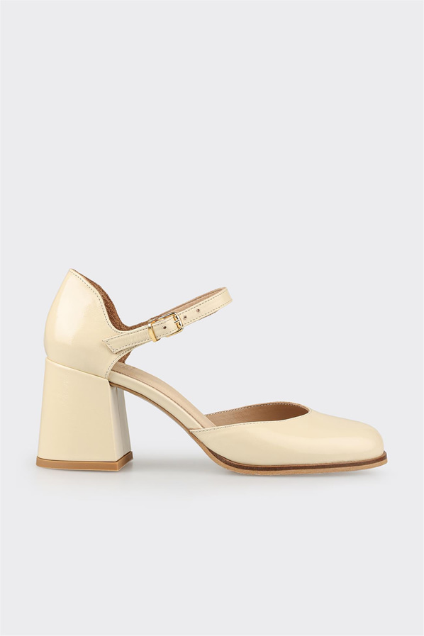 Ekru deri topuklu kadın sandalet - Elle Shoes