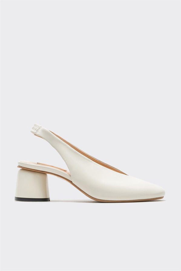 Ekru deri topuklu kadın ayakkabı - Elle Shoes