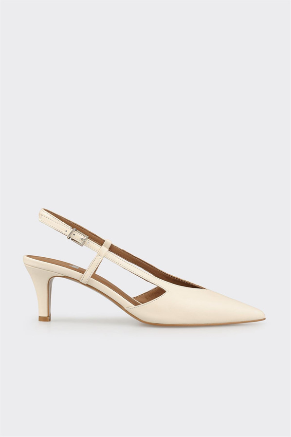 Ekru Deri Kadın Topuklu Ayakkabı
